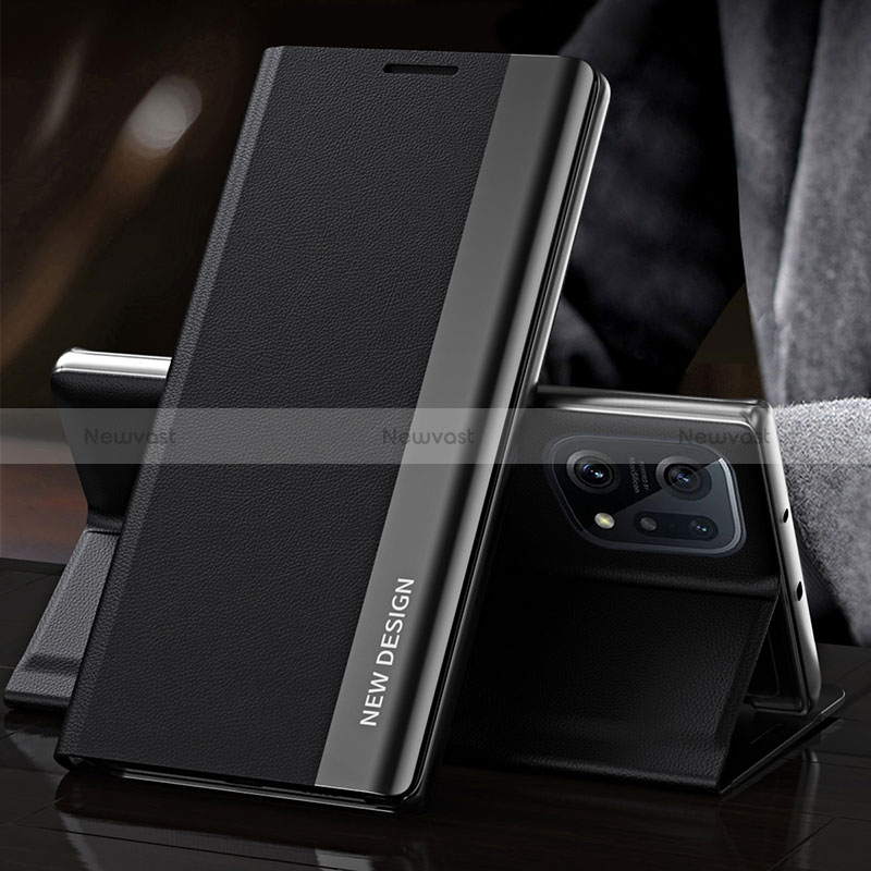 Leather Case Stands Flip Cover Holder L01 for Oppo Find X5 5G Black