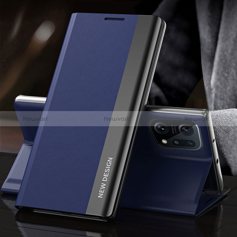 Leather Case Stands Flip Cover Holder L01 for Oppo Find X5 5G Blue