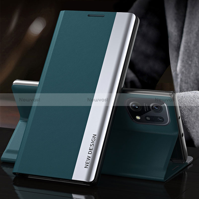 Leather Case Stands Flip Cover Holder L01 for Oppo Find X5 5G Green