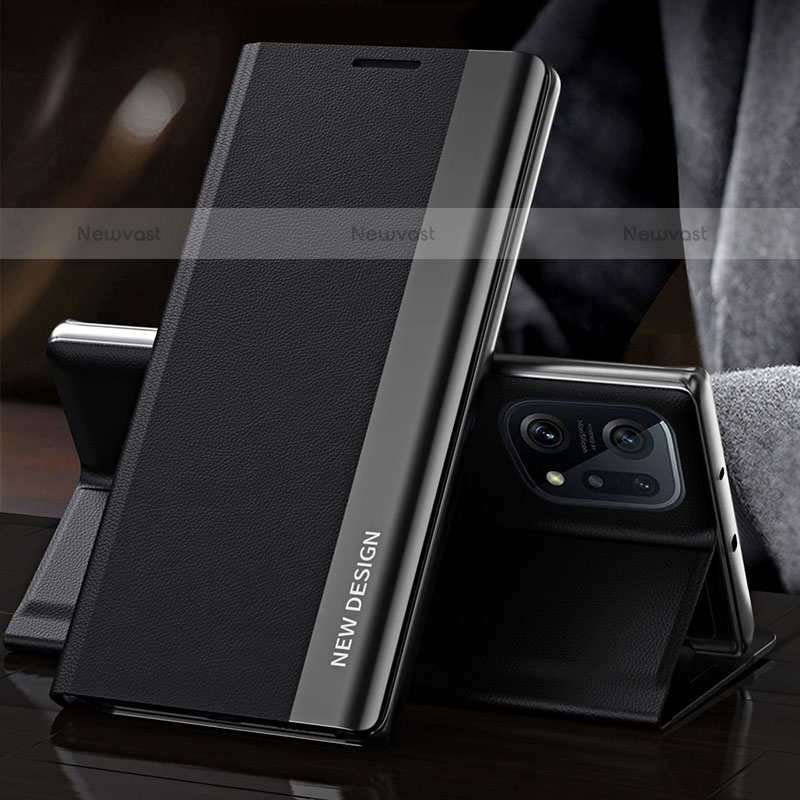 Leather Case Stands Flip Cover Holder L01 for Oppo Find X5 Pro 5G Black