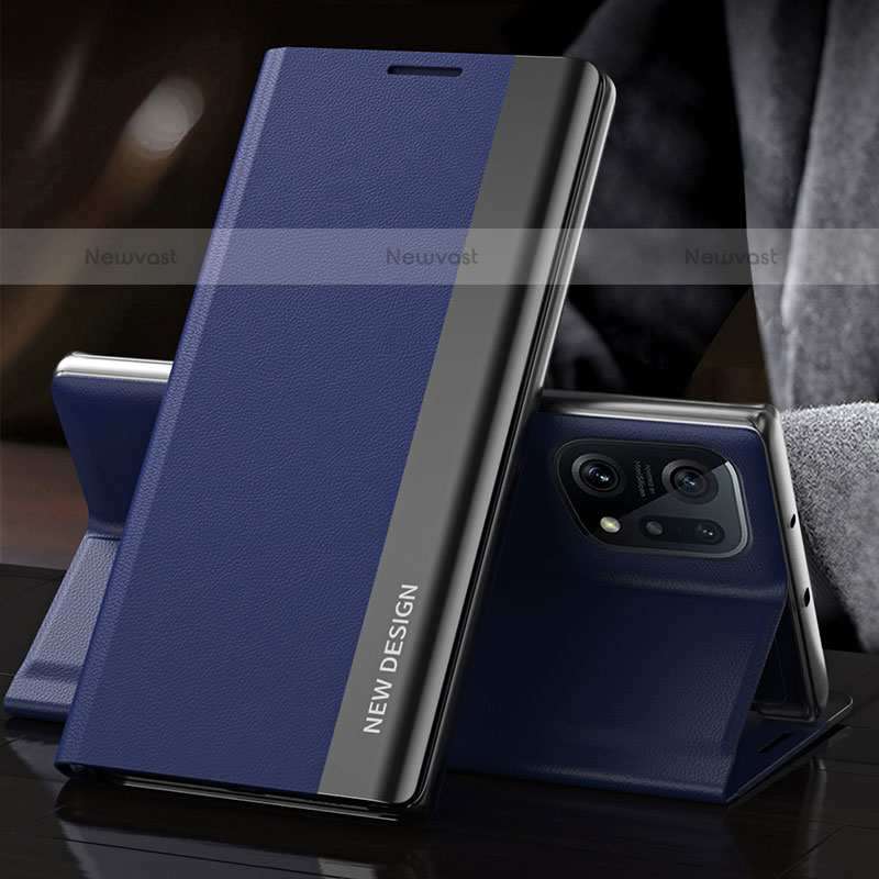 Leather Case Stands Flip Cover Holder L01 for Oppo Find X5 Pro 5G Blue