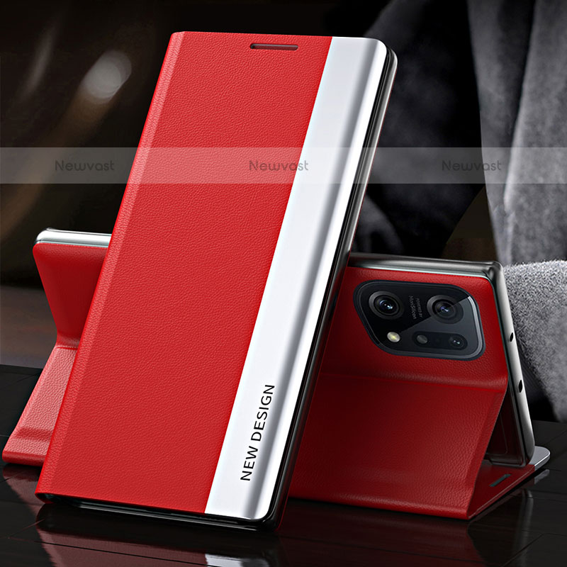 Leather Case Stands Flip Cover Holder L01 for Oppo Find X5 Pro 5G Red