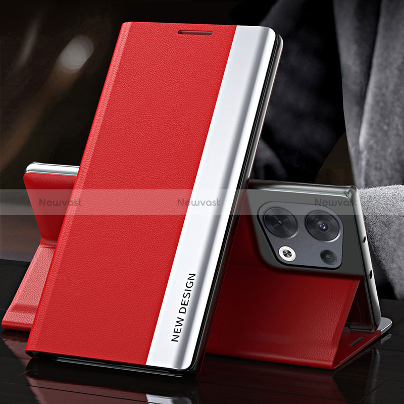 Leather Case Stands Flip Cover Holder L01 for Oppo Reno9 5G Red