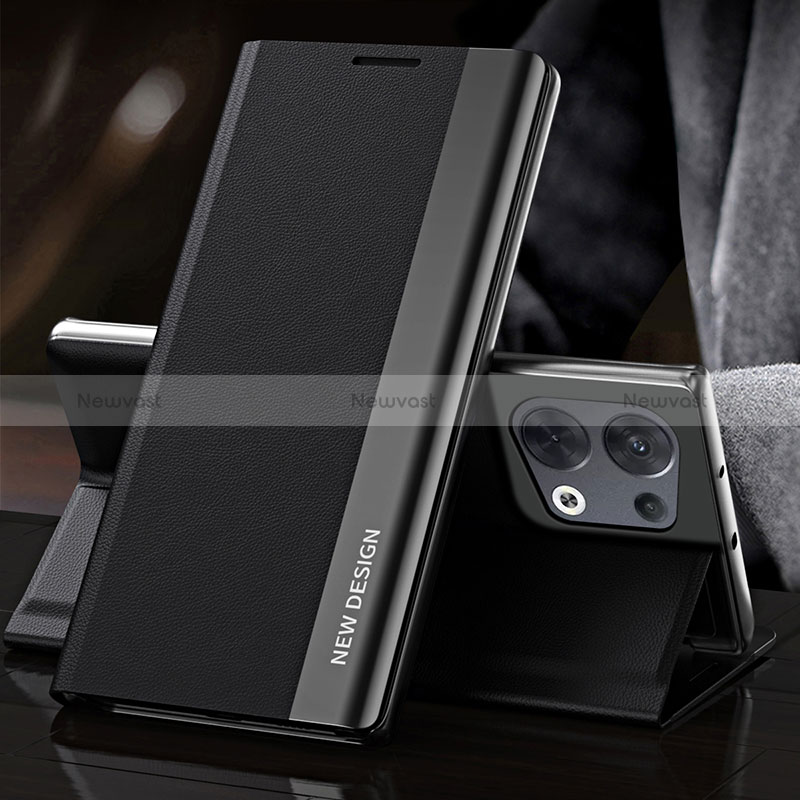 Leather Case Stands Flip Cover Holder L01 for Oppo Reno9 Pro 5G Black