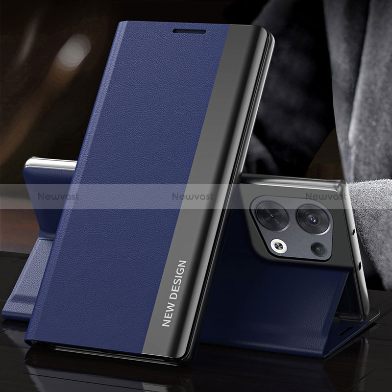 Leather Case Stands Flip Cover Holder L01 for Oppo Reno9 Pro 5G Blue