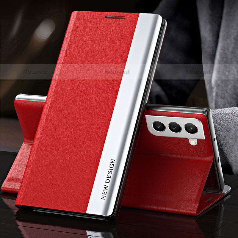 Leather Case Stands Flip Cover Holder L01 for Samsung Galaxy S21 FE 5G Red