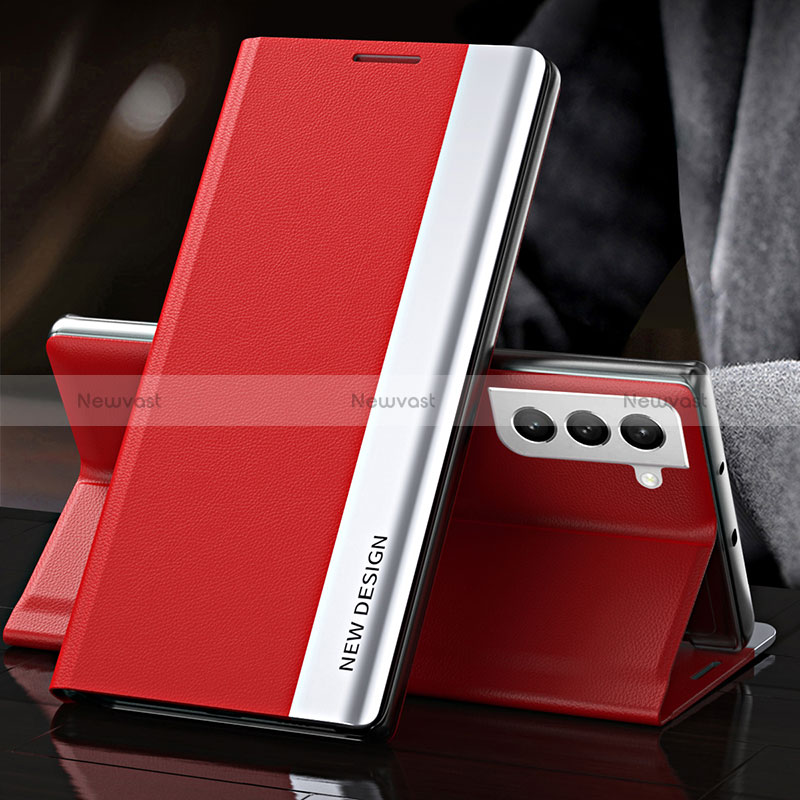 Leather Case Stands Flip Cover Holder L01 for Samsung Galaxy S24 Plus 5G Red