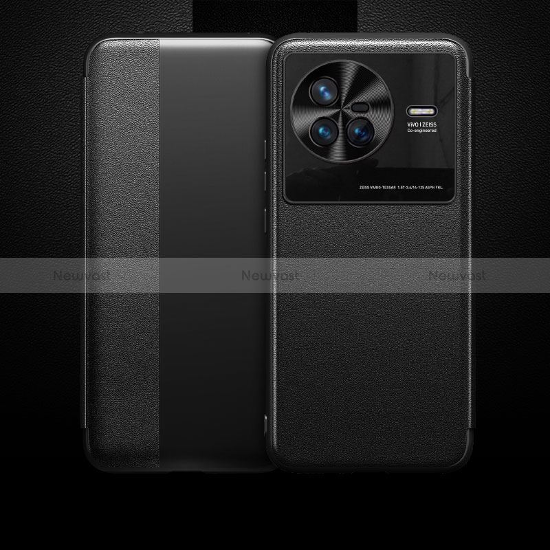 Leather Case Stands Flip Cover Holder L01 for Vivo X80 5G Black