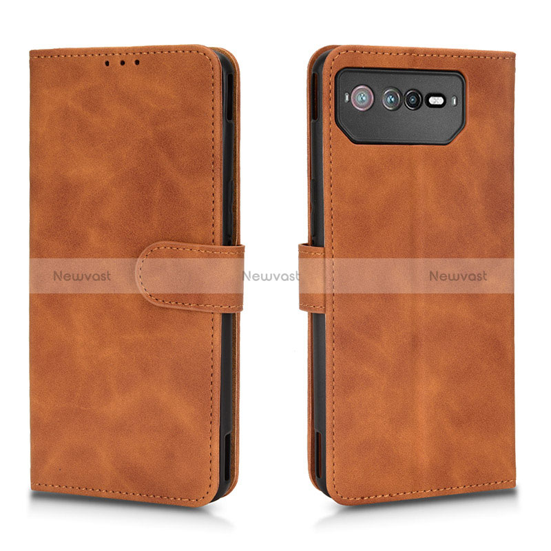 Leather Case Stands Flip Cover Holder L01Z for Asus ROG Phone 6 Brown