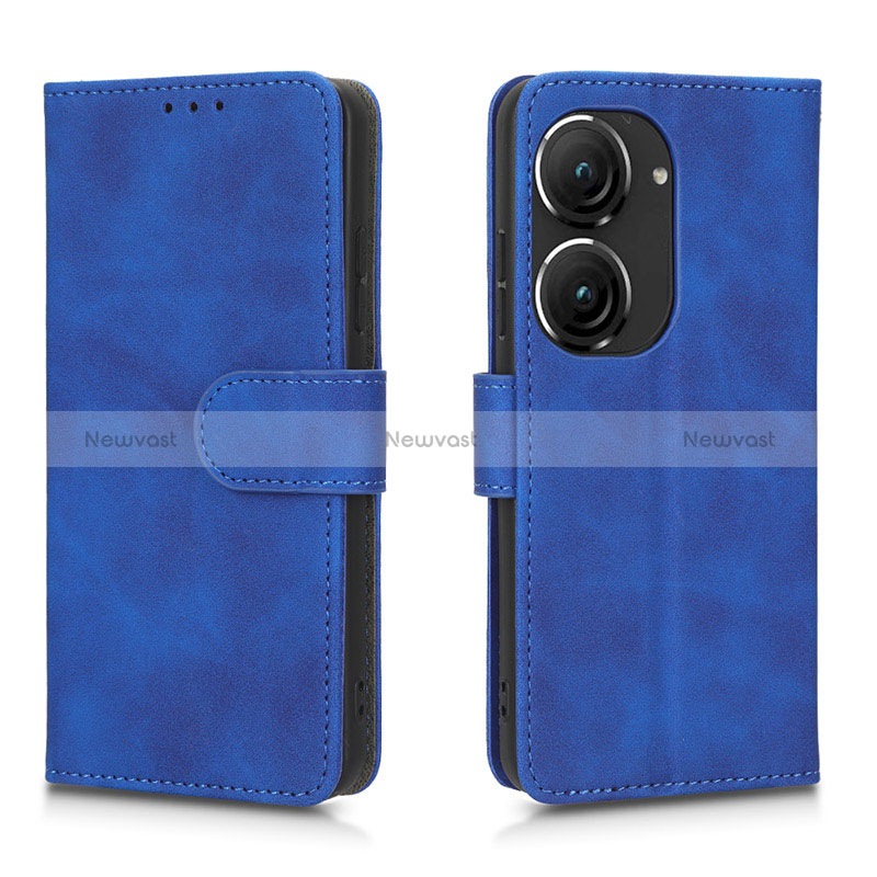 Leather Case Stands Flip Cover Holder L01Z for Asus Zenfone 9 Blue