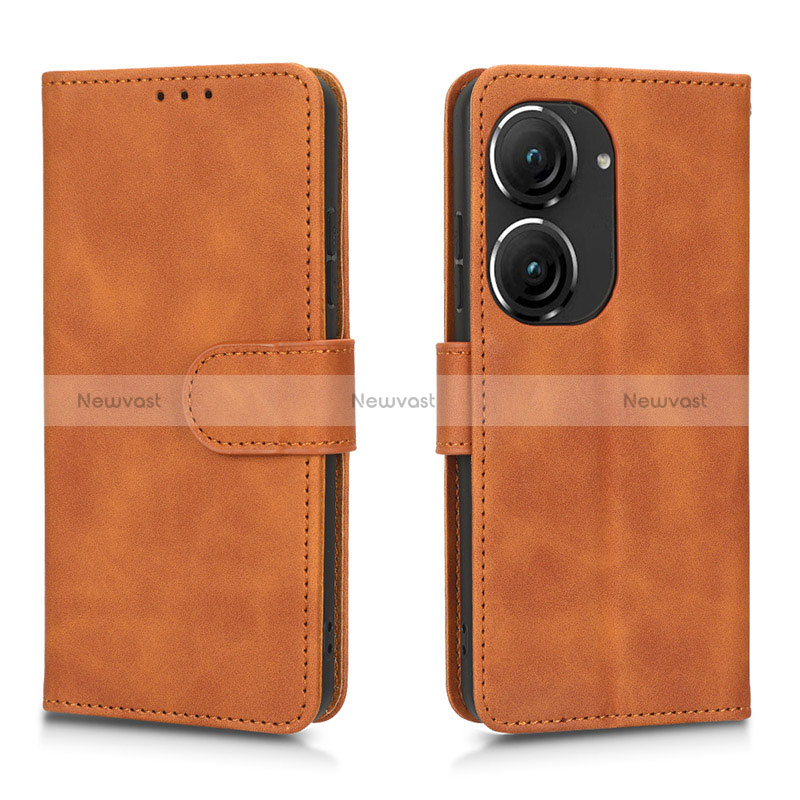 Leather Case Stands Flip Cover Holder L01Z for Asus Zenfone 9 Brown