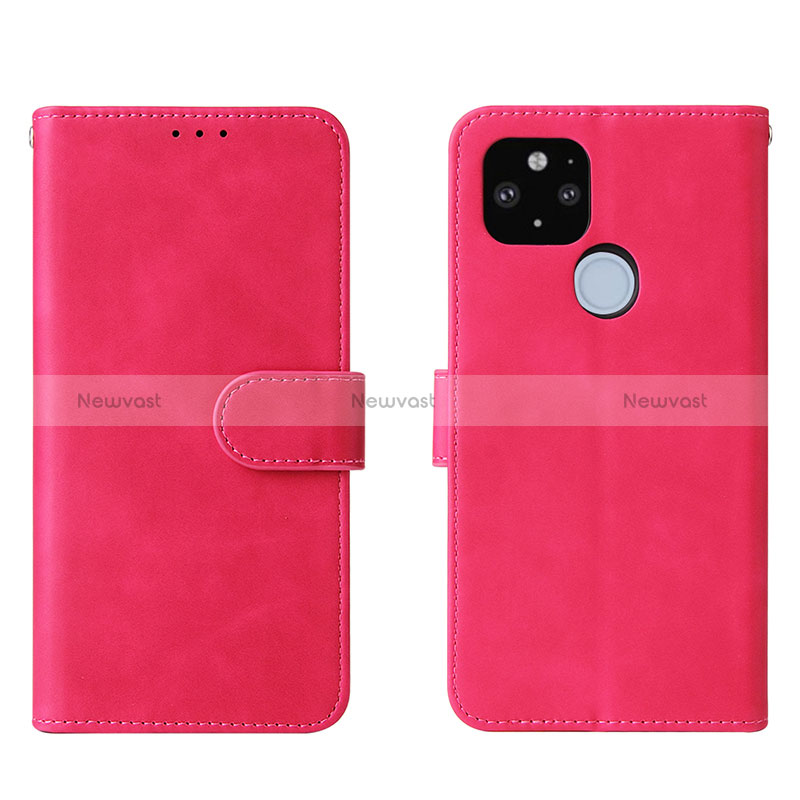 Leather Case Stands Flip Cover Holder L01Z for Google Pixel 5a 5G Hot Pink