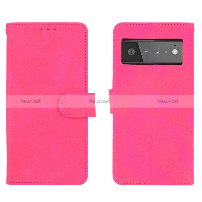 Leather Case Stands Flip Cover Holder L01Z for Google Pixel 6 5G Hot Pink