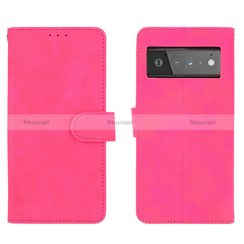 Leather Case Stands Flip Cover Holder L01Z for Google Pixel 6 Pro 5G Hot Pink