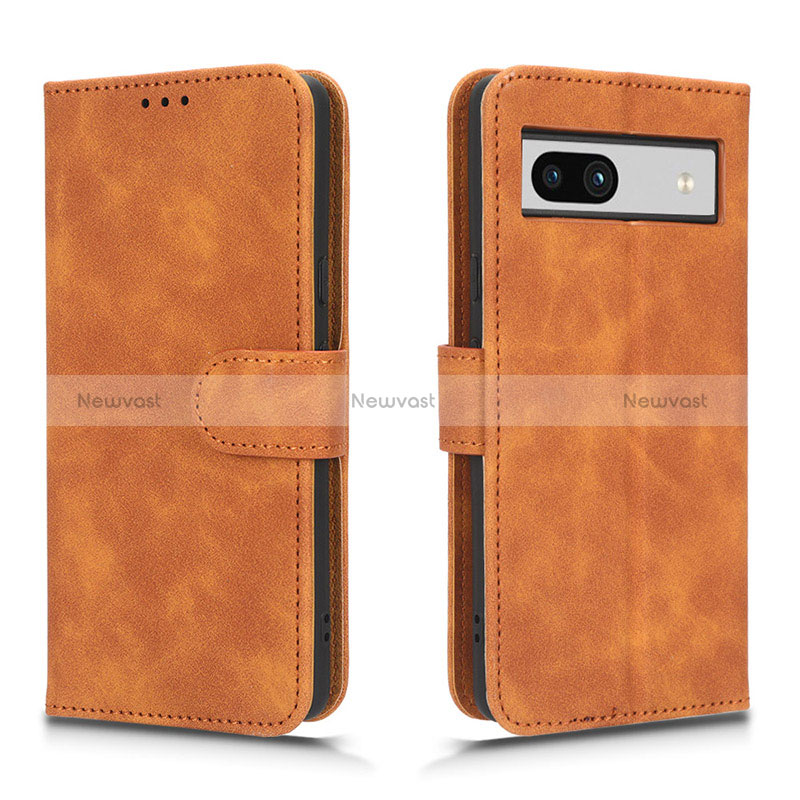 Leather Case Stands Flip Cover Holder L01Z for Google Pixel 7a 5G Brown