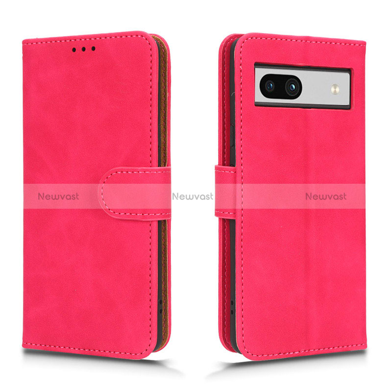 Leather Case Stands Flip Cover Holder L01Z for Google Pixel 7a 5G Hot Pink