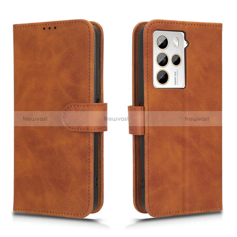 Leather Case Stands Flip Cover Holder L01Z for HTC U23 5G Brown