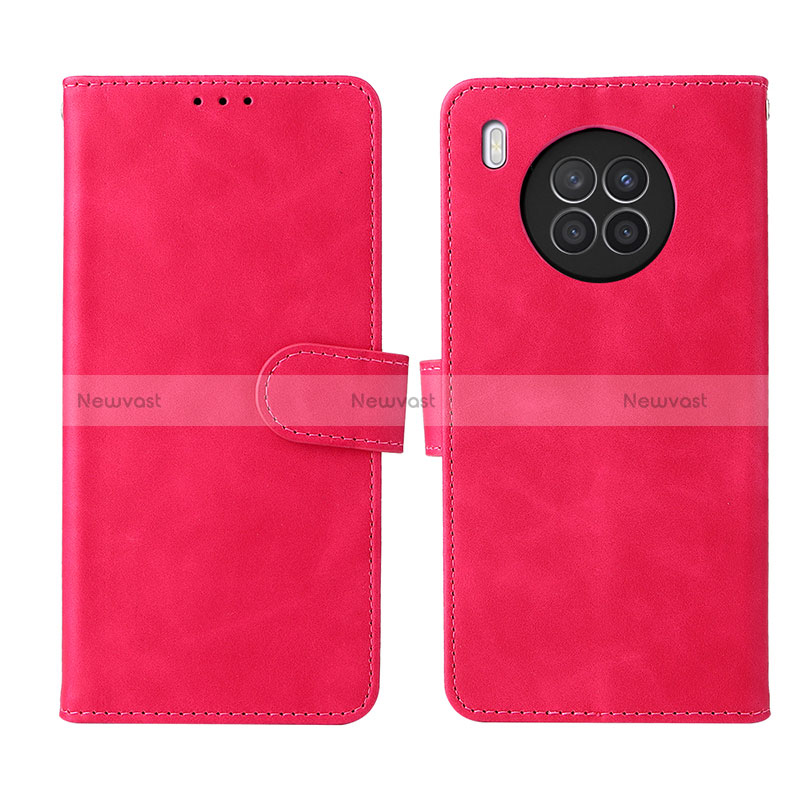 Leather Case Stands Flip Cover Holder L01Z for Huawei Honor 50 Lite Hot Pink