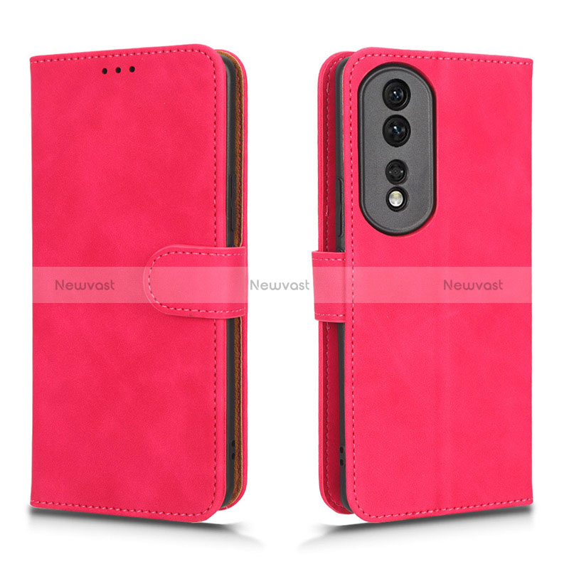 Leather Case Stands Flip Cover Holder L01Z for Huawei Honor 80 Pro Flat 5G Hot Pink