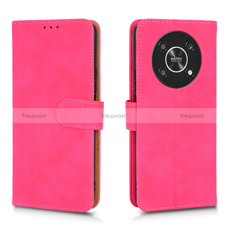 Leather Case Stands Flip Cover Holder L01Z for Huawei Honor X9 5G Hot Pink