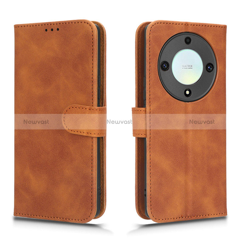 Leather Case Stands Flip Cover Holder L01Z for Huawei Honor X9a 5G Brown