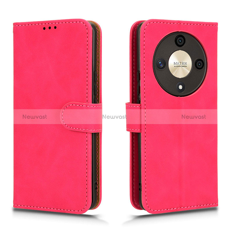 Leather Case Stands Flip Cover Holder L01Z for Huawei Honor X9b 5G Hot Pink