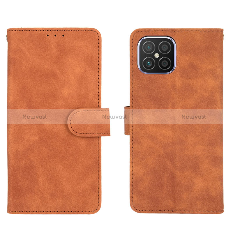 Leather Case Stands Flip Cover Holder L01Z for Huawei Nova 8 SE 4G Brown