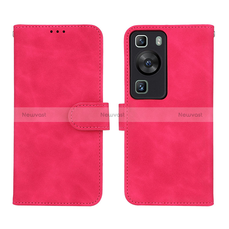 Leather Case Stands Flip Cover Holder L01Z for Huawei P60 Hot Pink