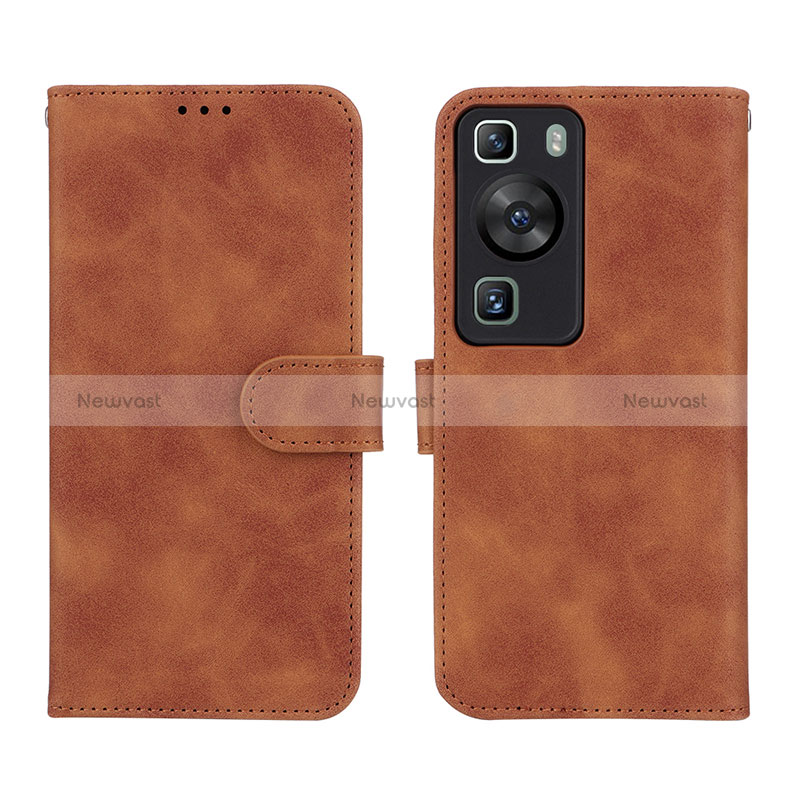 Leather Case Stands Flip Cover Holder L01Z for Huawei P60 Pro Brown