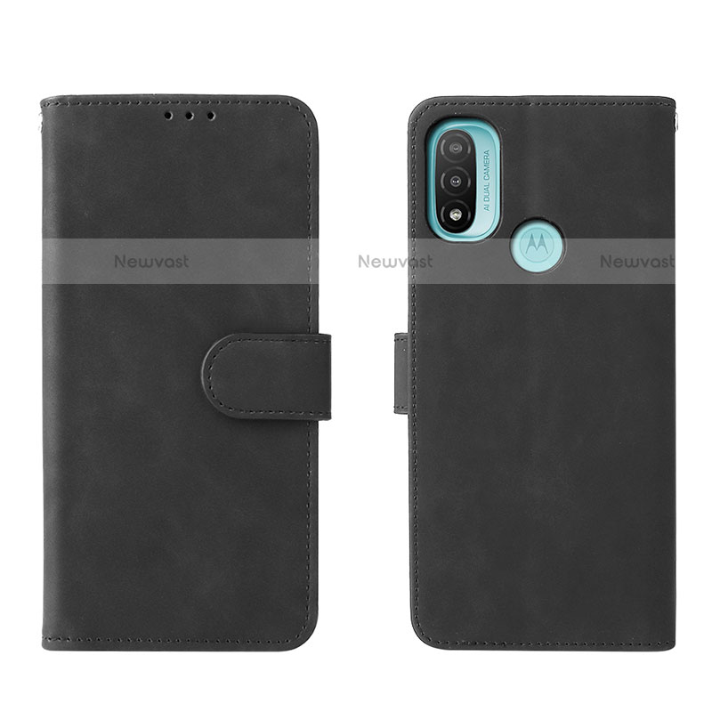 Leather Case Stands Flip Cover Holder L01Z for Motorola Moto E20 Black