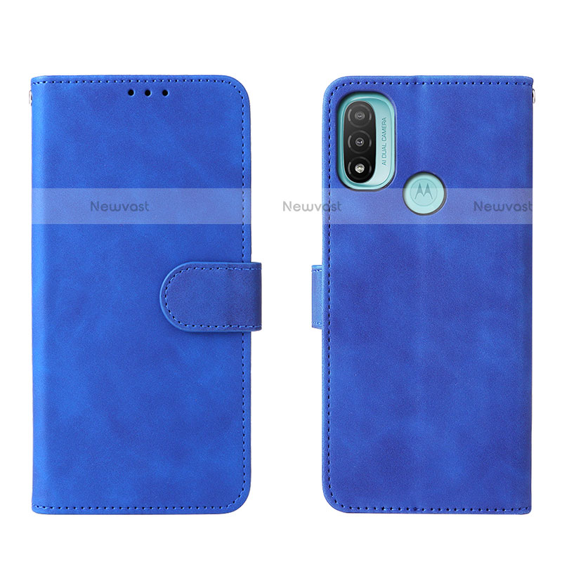 Leather Case Stands Flip Cover Holder L01Z for Motorola Moto E20 Blue