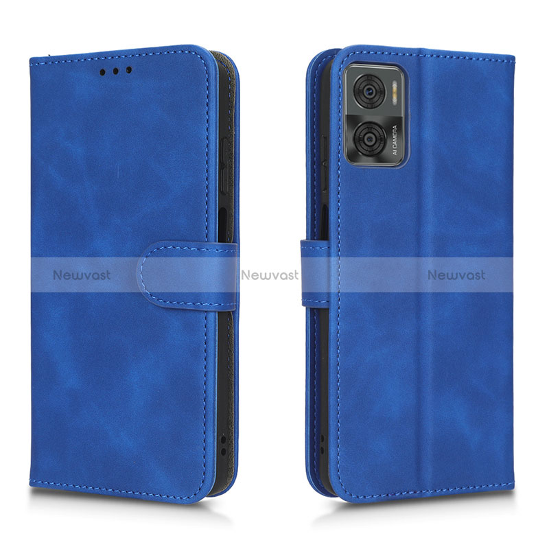 Leather Case Stands Flip Cover Holder L01Z for Motorola Moto E22 Blue