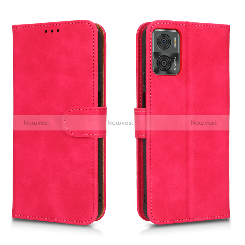 Leather Case Stands Flip Cover Holder L01Z for Motorola Moto E22 Hot Pink