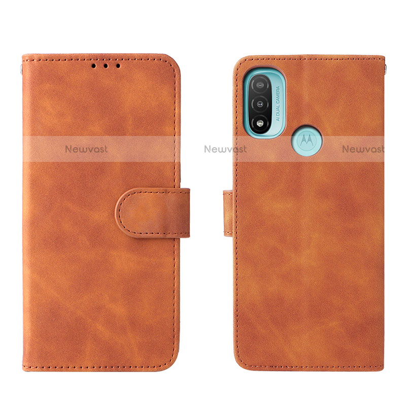 Leather Case Stands Flip Cover Holder L01Z for Motorola Moto E30 Brown