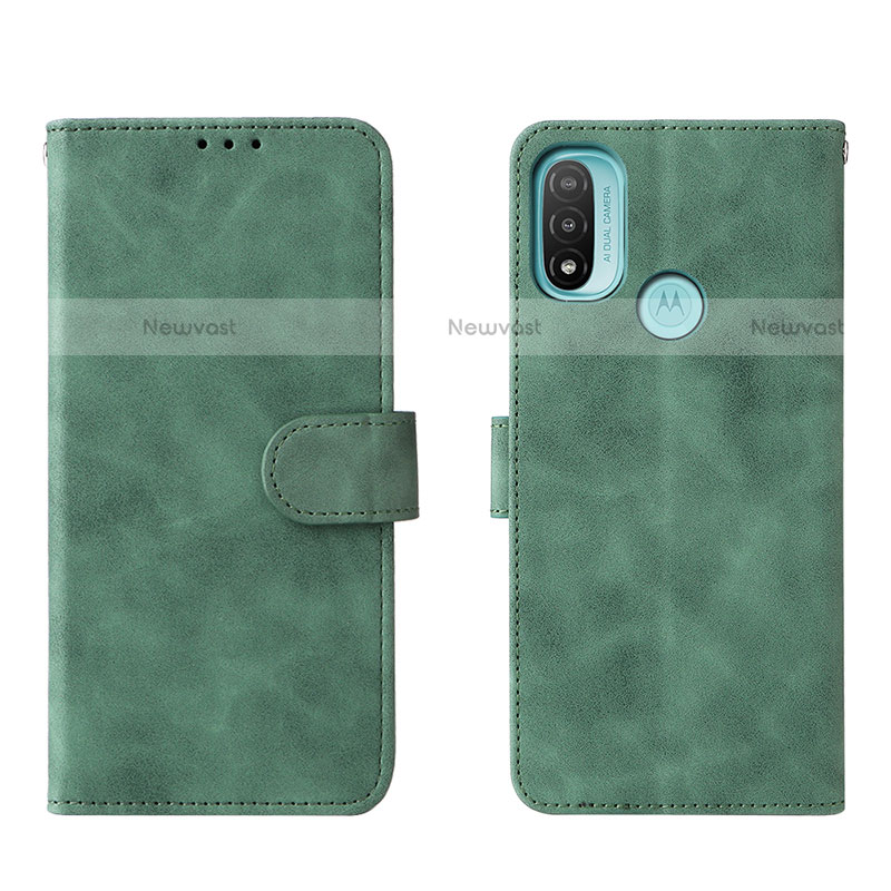 Leather Case Stands Flip Cover Holder L01Z for Motorola Moto E30 Green