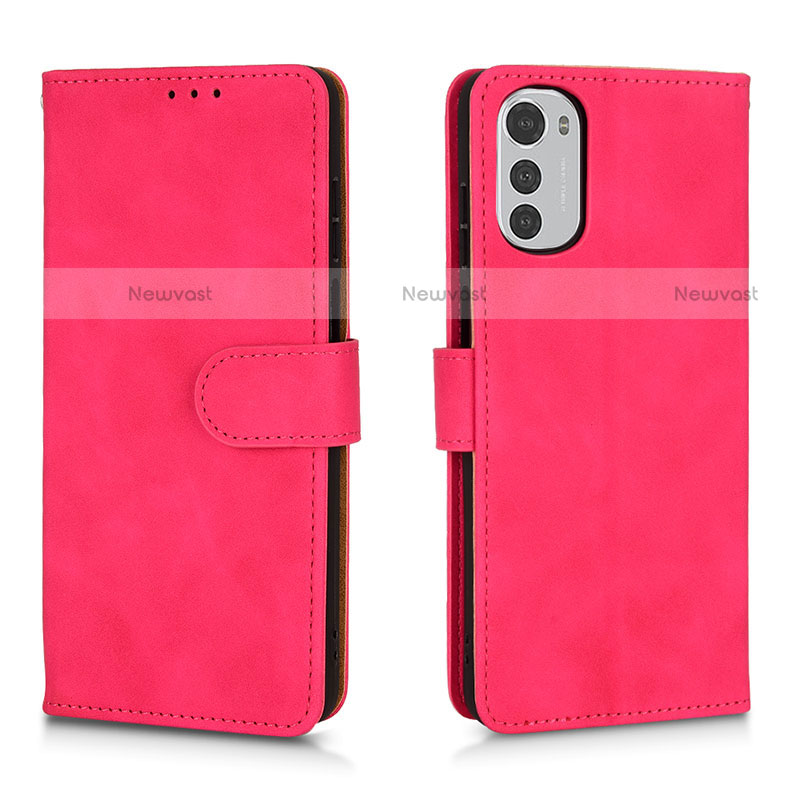 Leather Case Stands Flip Cover Holder L01Z for Motorola Moto E32 Hot Pink