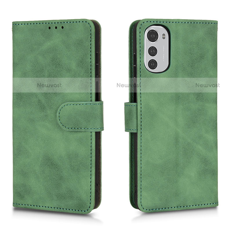 Leather Case Stands Flip Cover Holder L01Z for Motorola Moto E32s Green