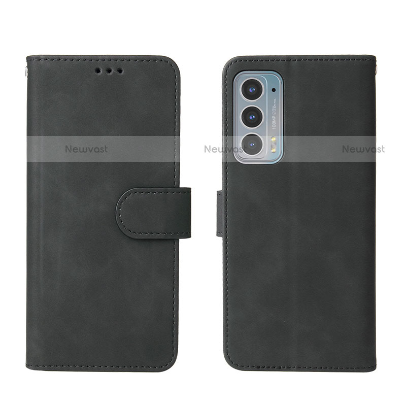 Leather Case Stands Flip Cover Holder L01Z for Motorola Moto Edge 20 5G Black