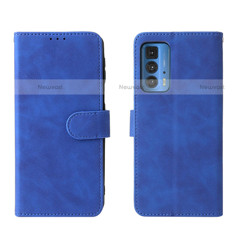 Leather Case Stands Flip Cover Holder L01Z for Motorola Moto Edge 20 Pro 5G Blue