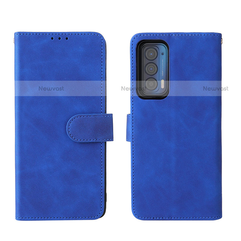 Leather Case Stands Flip Cover Holder L01Z for Motorola Moto Edge (2021) 5G Blue