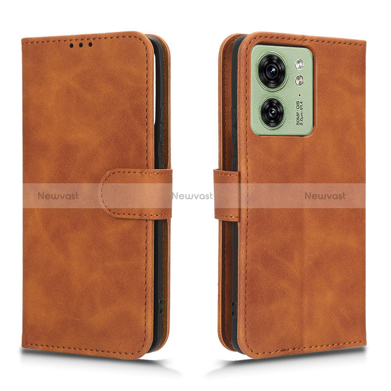 Leather Case Stands Flip Cover Holder L01Z for Motorola Moto Edge (2023) 5G Brown