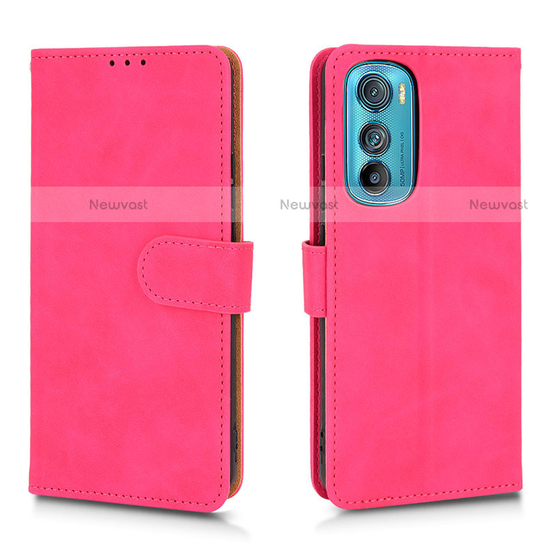 Leather Case Stands Flip Cover Holder L01Z for Motorola Moto Edge 30 5G Hot Pink