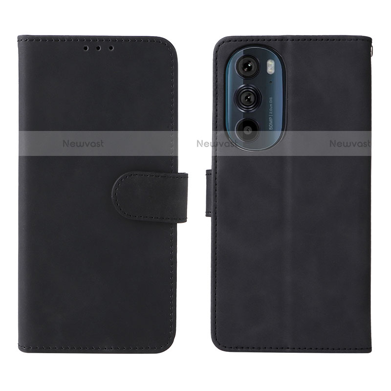 Leather Case Stands Flip Cover Holder L01Z for Motorola Moto Edge 30 Pro 5G Black