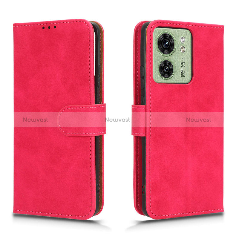 Leather Case Stands Flip Cover Holder L01Z for Motorola Moto Edge 40 5G Hot Pink