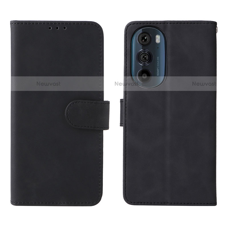 Leather Case Stands Flip Cover Holder L01Z for Motorola Moto Edge Plus (2022) 5G Black