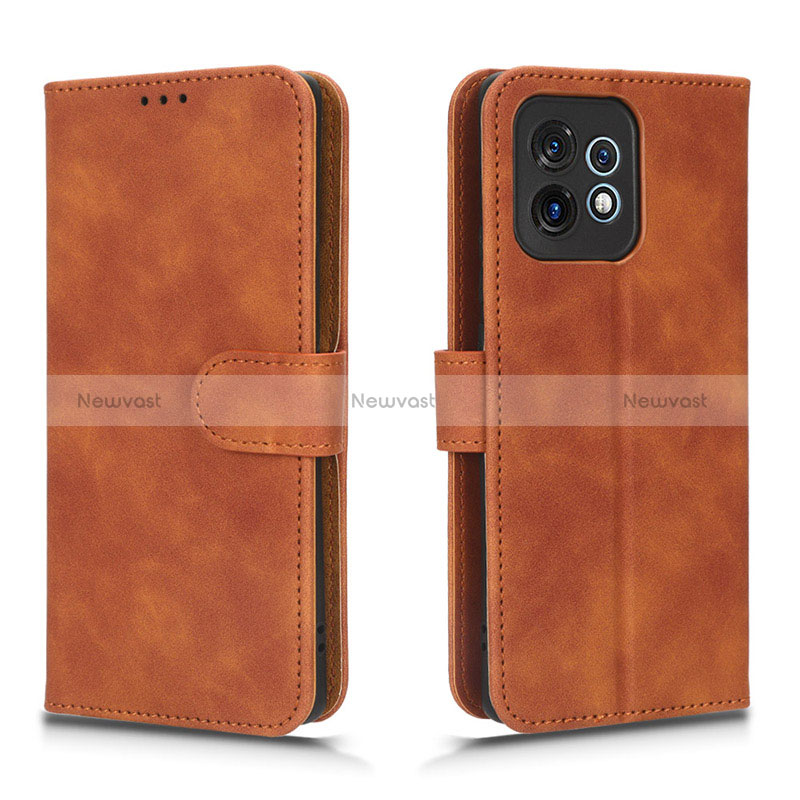 Leather Case Stands Flip Cover Holder L01Z for Motorola Moto Edge Plus (2023) 5G Brown