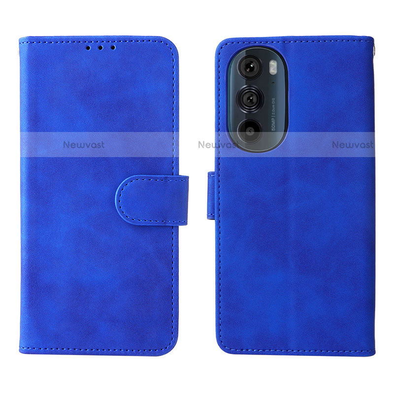 Leather Case Stands Flip Cover Holder L01Z for Motorola Moto Edge X30 5G Blue