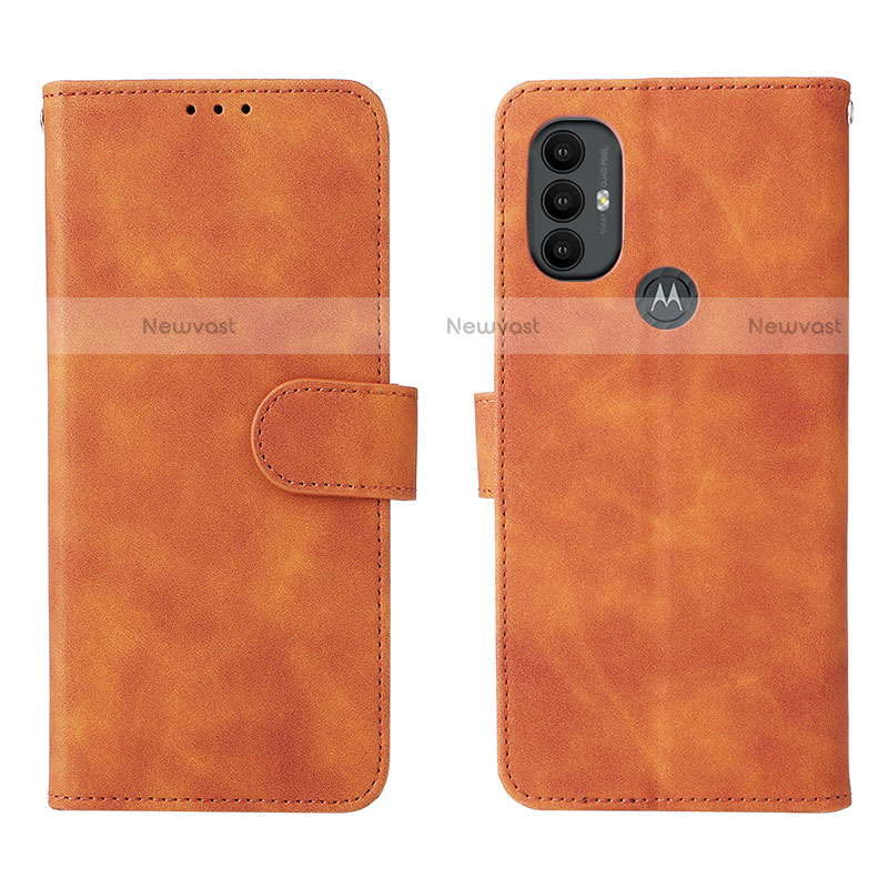 Leather Case Stands Flip Cover Holder L01Z for Motorola Moto G Power (2022) Brown