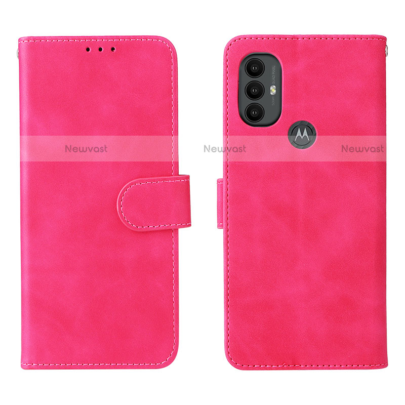 Leather Case Stands Flip Cover Holder L01Z for Motorola Moto G Power (2022) Hot Pink
