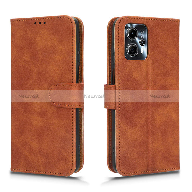 Leather Case Stands Flip Cover Holder L01Z for Motorola Moto G13 Brown